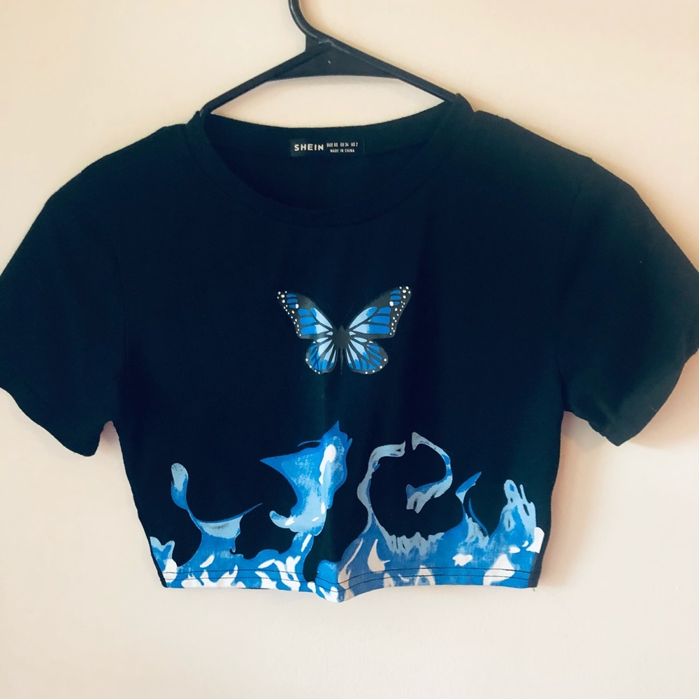 Black butterfly crop top